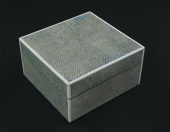 An Asprey 1930s shagreen and ivory banded table cigarette box, 5.5in.
